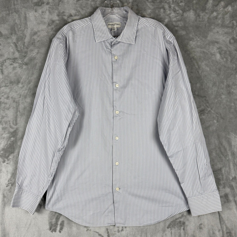 Banana Republic Mens Striped Dress Shirt Size Medium 15 15 1/2 Blue White